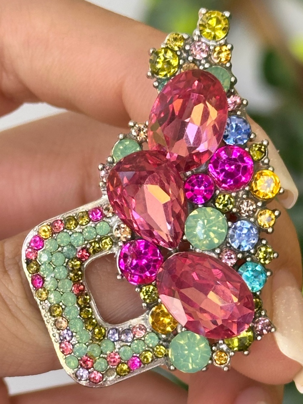 Multicolor Pink Crystal Statement Brooch